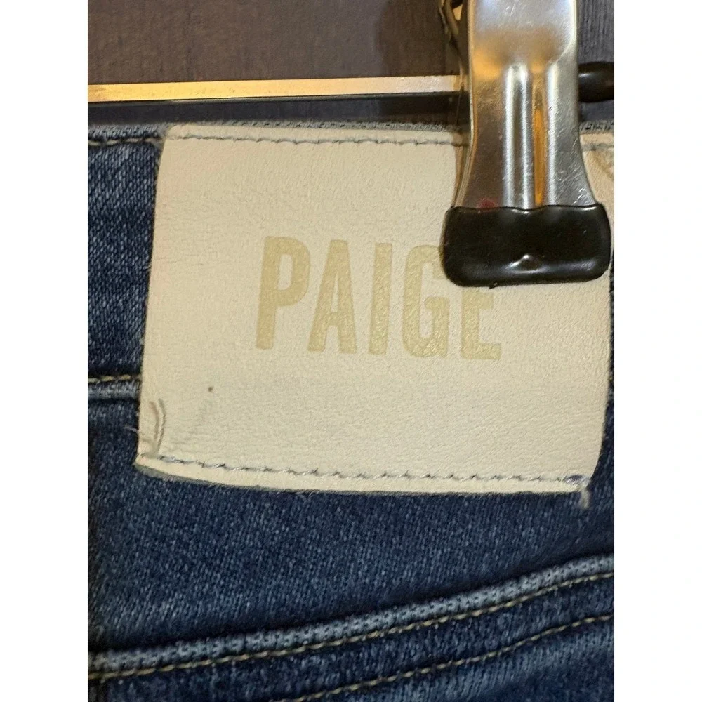 Paige High Rise Straight Leg Raw Hem Jeans Blue Denim Size 27 - Picture 5 of 5
